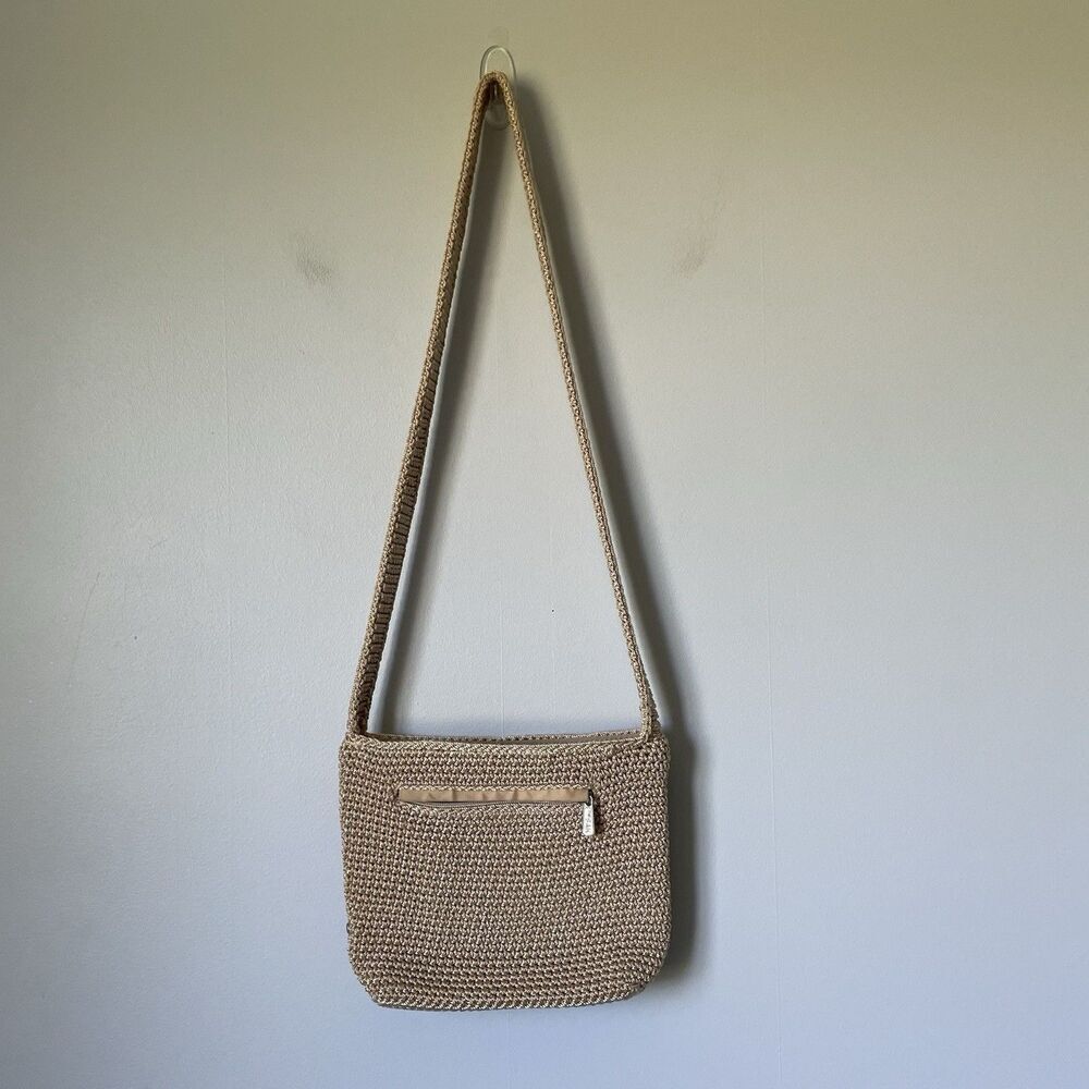 The Sak Crochet Knit Shoulder Bag Purse Cottagecore Boho Tan Brown One Size